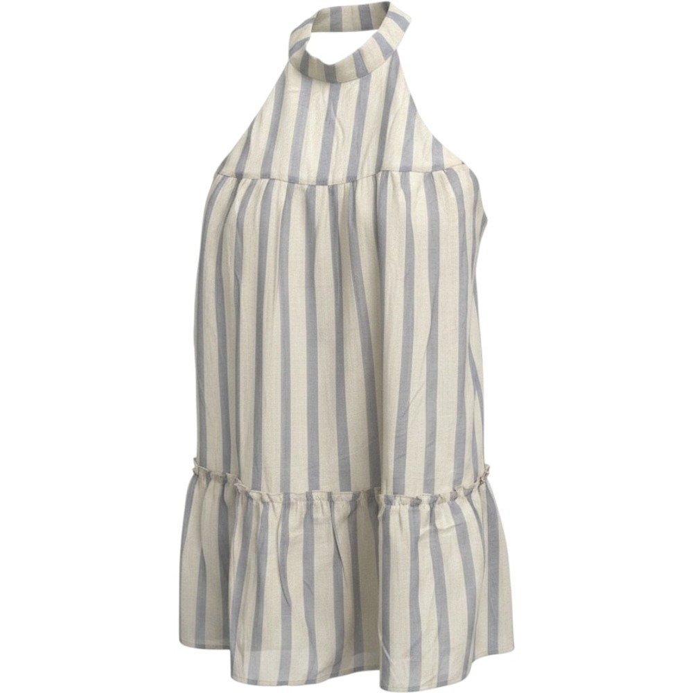 Andree by Unit Womens Striped Halter Mini Dress Blue Cream Ruffle Hem Size M NEW